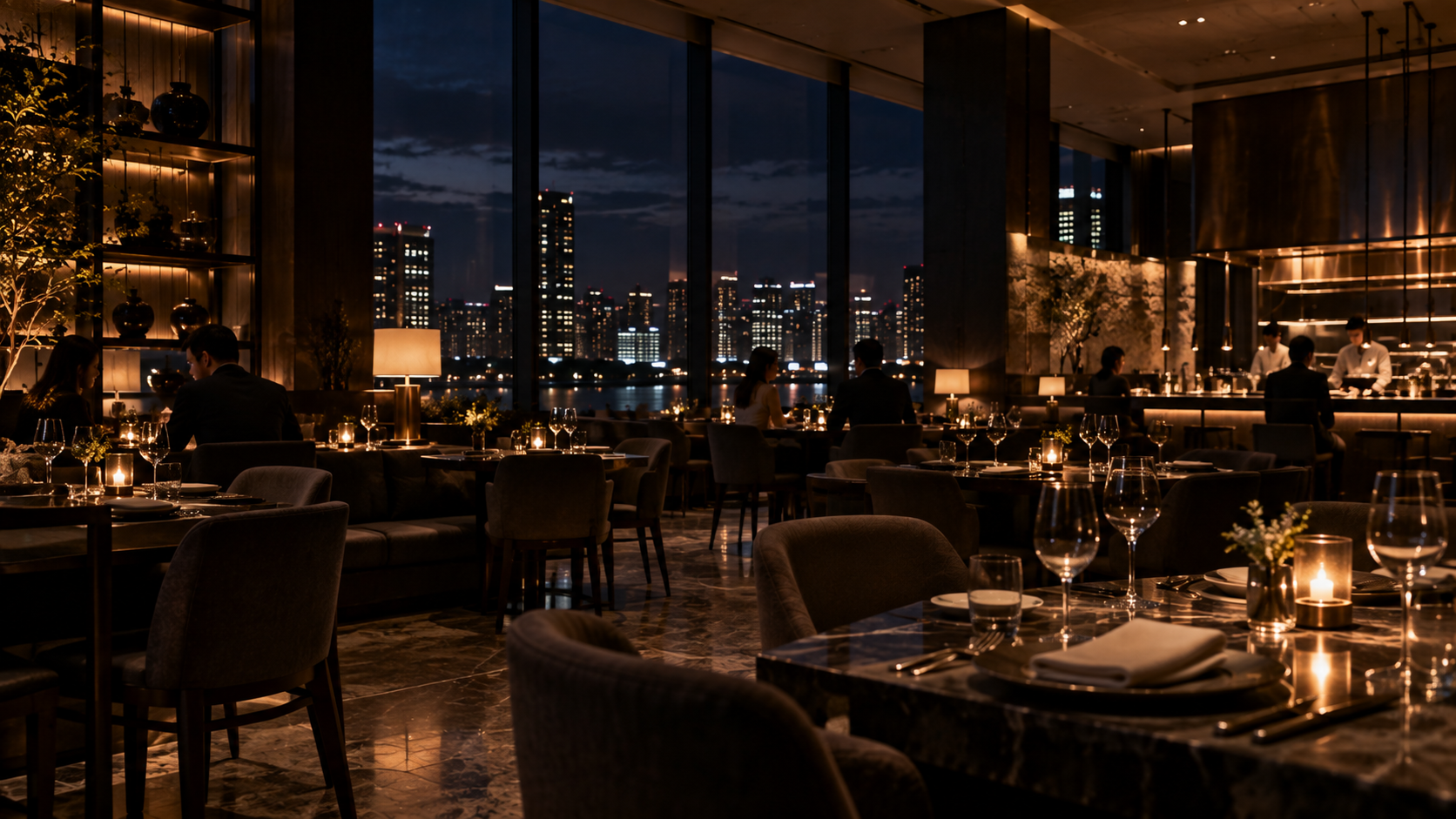 夜のホテルレストラン