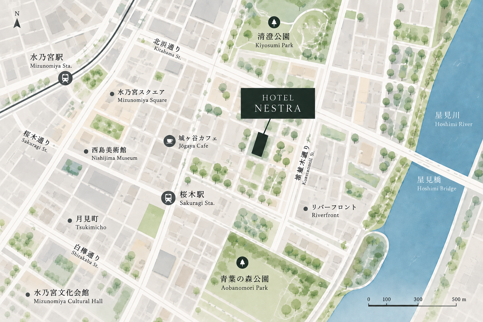 HOTEL NESTRA周辺の案内地図